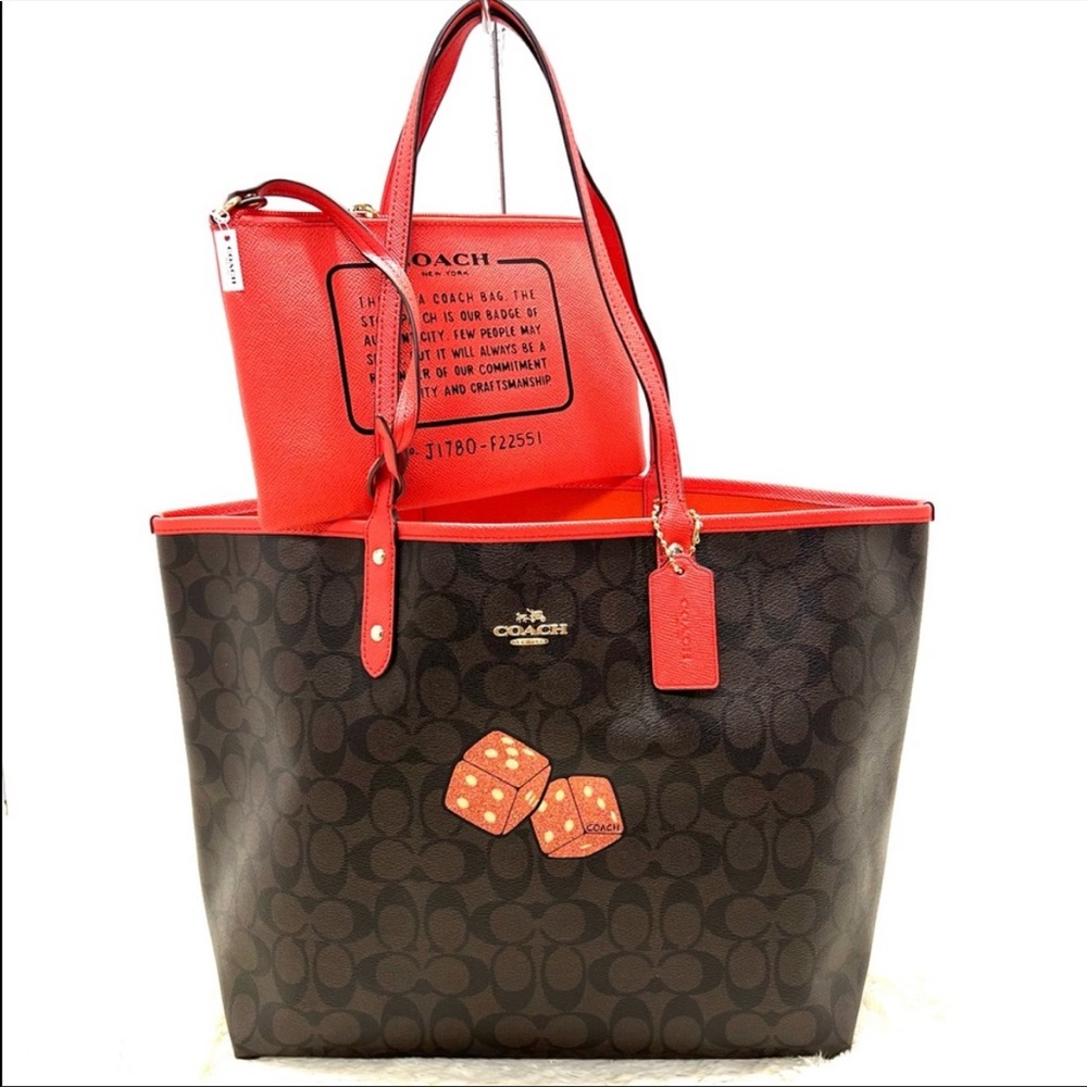 Large Coach Tote EUC + Clutch NWT Reversible